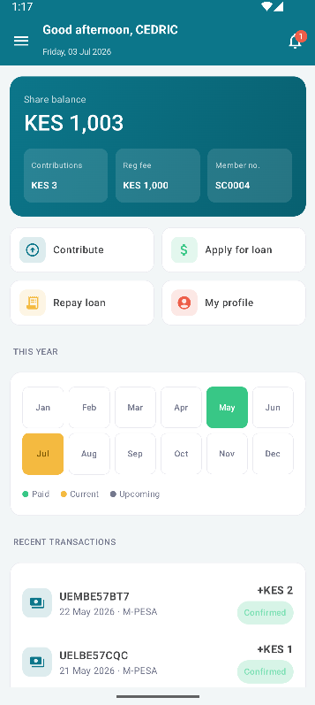 Endowed Sacco member mobile app